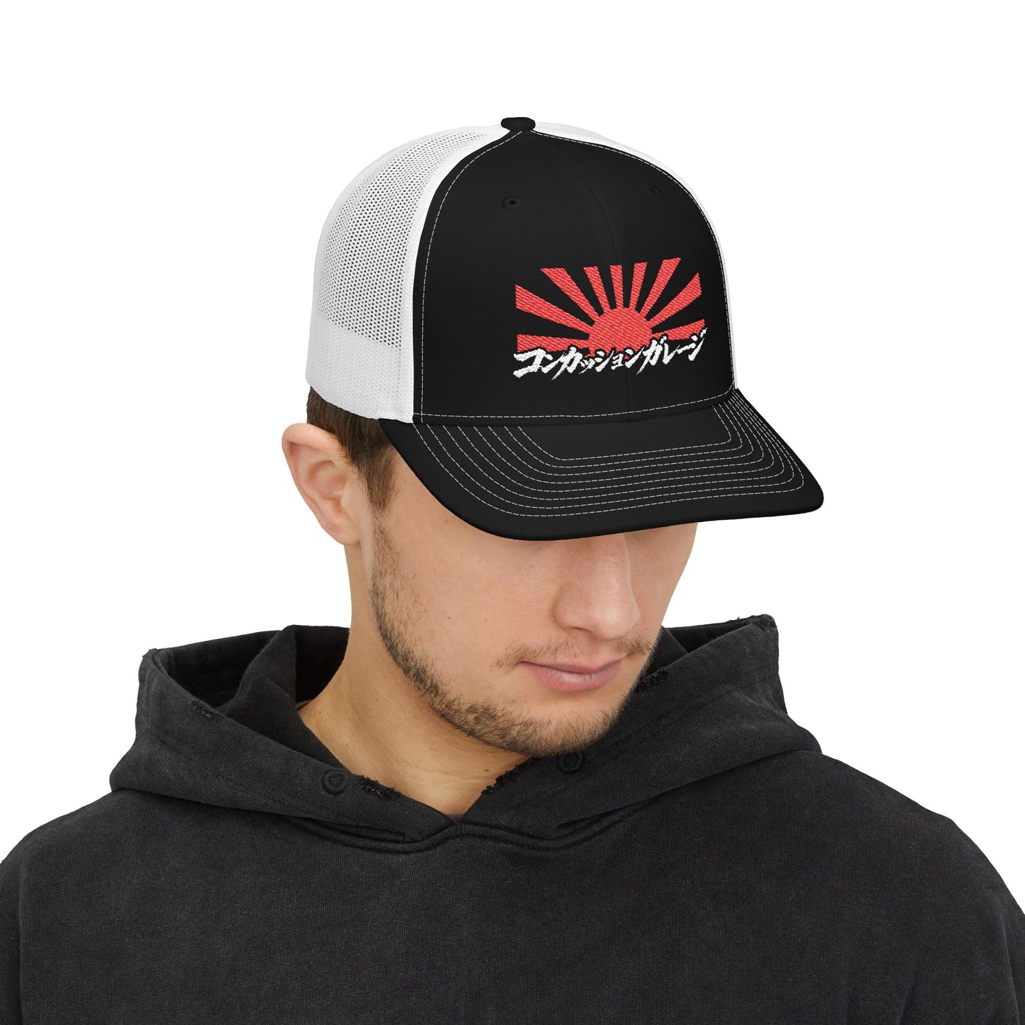 "Concussion Garage" in Katakana w/ Rising Sun Hat