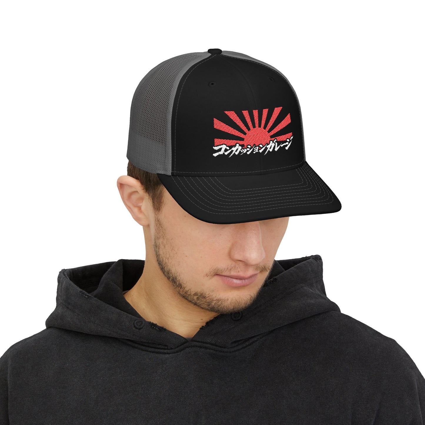 "Concussion Garage" in Katakana w/ Rising Sun Hat
